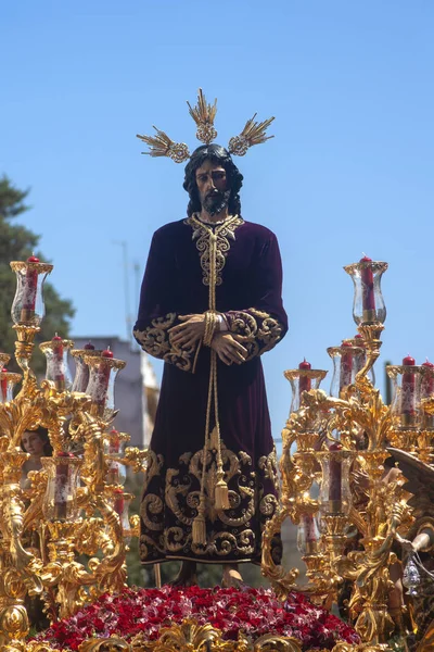 Bilden Jesus Fångenskap Procession Genom Gatorna Sevilla Dess Heliga Veckan — Stockfoto