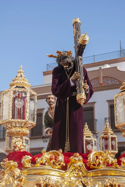 Jesus Mit Dem Kreuz Heilige Woche Sevilla Bruderschaft Von San — Stockfoto