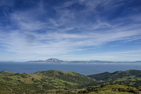 Mirador del Estrecho Natural Park in Tarifa with views of Mount Moses on the coast of Africa
