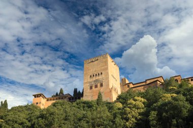 Endülüs 'teki en büyük anıtın güzel manzarası, Granada' daki Alhambra.
