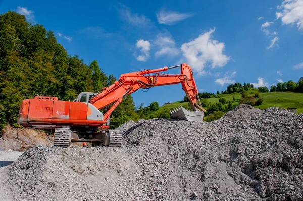 Belastning Grus Med Bulldozer Byggarbetsplatsen — Stockfoto