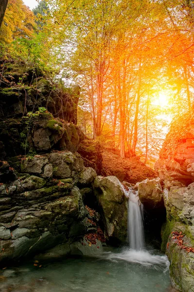 Waterval Van Rivierwater Het Bos Herfst — Stockfoto