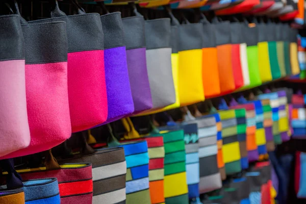 colorful bags on display in the store