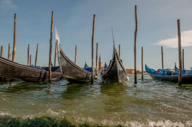 Gondol İskelesi arka plan giudecca Venedik ile