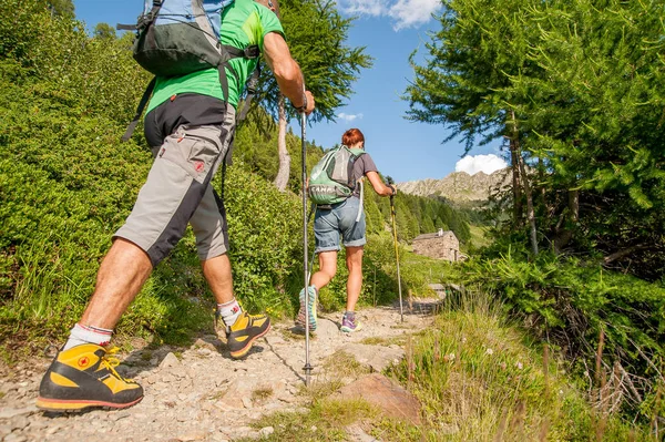 Caminhando em trilhas de montanha — Fotografia de Stock