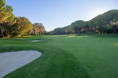 Ağaçlı ve göletli golf sahası