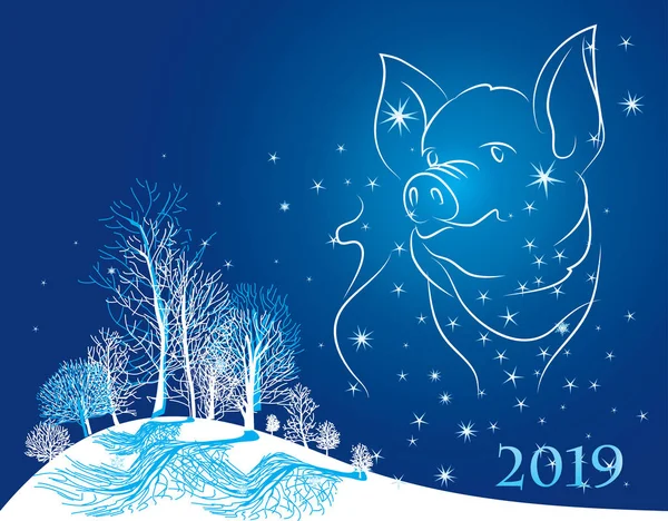 Різдвяна Листівка 2019 Рік Свинячого Гороскопа — стоковий вектор