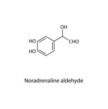 Noradrenaline aldehyde skeletal structure. Reactive intermediate (aldehyde from NA) compound schematic illustration. Simple diagram, chemical formula.
