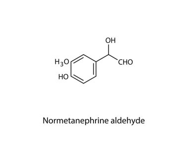 Normetanephrine aldehyde skeletal structure. Oxidative intermediate of normetanephrine compound schematic illustration. Simple diagram, chemical formula.