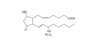 Kimyasal yapı diyagramı, etiketli fonksiyonel gruplarla prostaglandin d3 molekülünü gösteriyor
