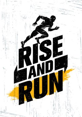 Ayağa kalk ve çalıştırmak. Marathon spor olay motivasyon teklif Poster kavramı. Aktif yaşam tarzı tipografi illüstrasyon doku Grunge zemin üzerine