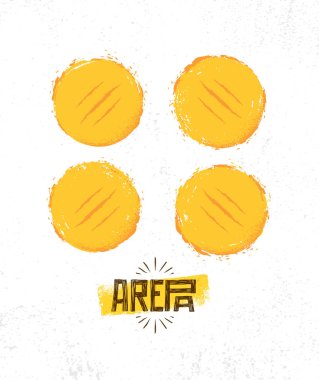 Arepa ev Gluten ücretsiz gevrek Venezuela mutfağı ekmek yaptı. Organik gıda kavramı sert zemin üzerine 