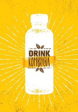 Kombucha çay Brewery doğal sağlıklı meşrubat illüstrasyon kavramı. Biyo çiğ beslenme gıda vektör çizim üzerinde kaba dokulu arka plan 