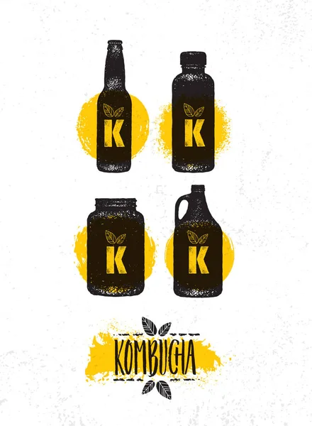 Kombucha Tea Brewery Natural Healthy Soft Drink Illustration Concept Bio — Vettoriale Stock