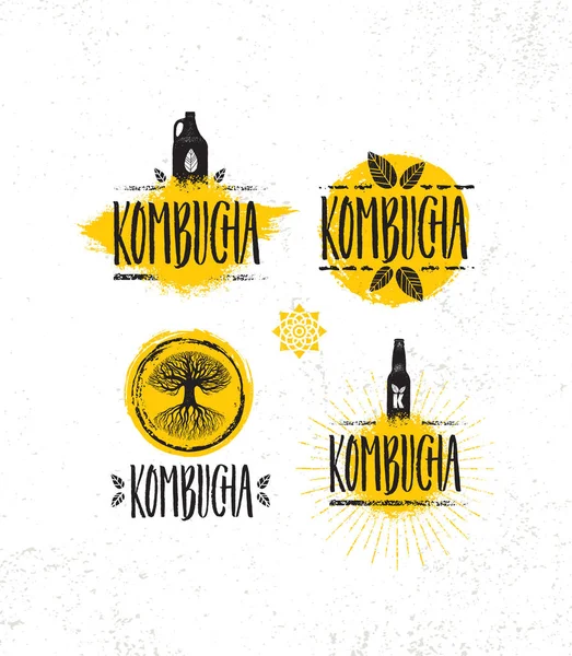 Kombucha Čaj Pivovar Přirozené Zdravé Limonády Ilustrace Koncept Bio Potraviny — Stockový vektor