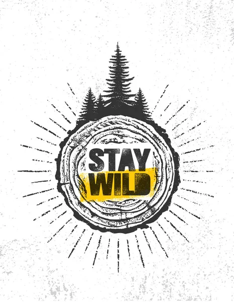 Stay Wild Outdoor Adventure Mountain Hike Creative Motivation Quote Banner — Stock Vector