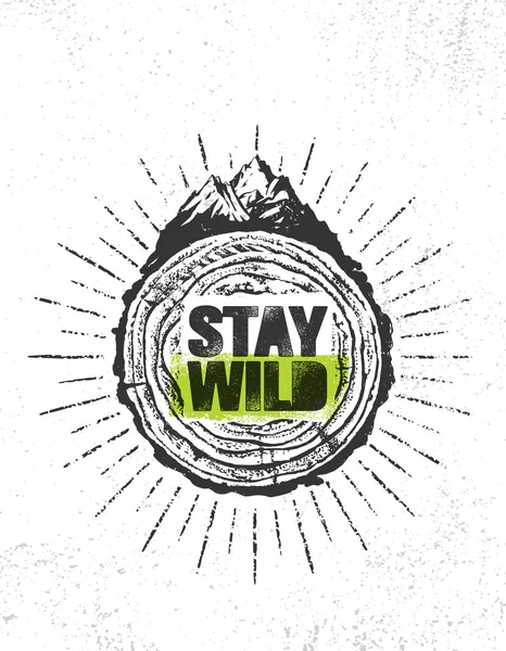 Stay Wild Outdoor Adventure Mountain Hike Creative Motivation Quote Banner — Stock Vector