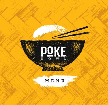 Poke menü yazı sarı dokulu arka plan ile kase
