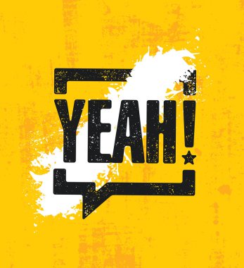 Evet konuşma balonu grunge sarı ve beyaz arka plan üzerinde