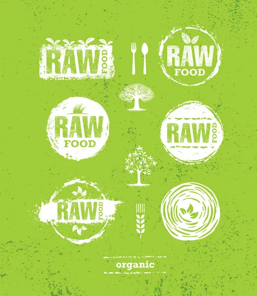 Raw Diet Wholesome Healthy Food Creative Sign Concept Dalam Bahasa - Stok Vektor