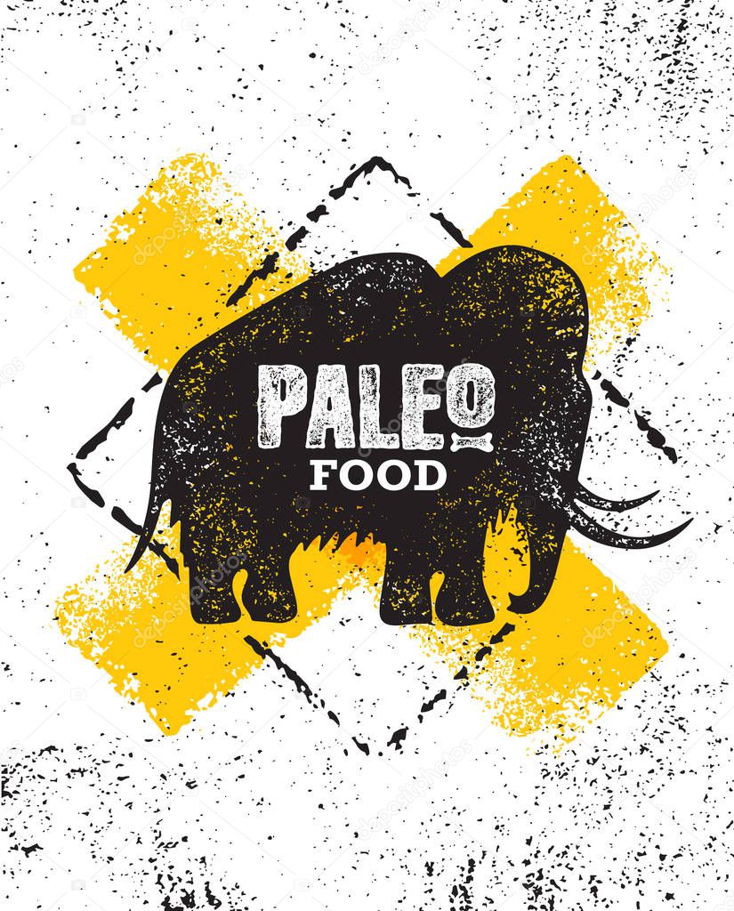 Paleo Food Diet Primal Nutrition Organic Wholesome Illustration Concept On Rough Wall Background. Mammoth Vector Sign