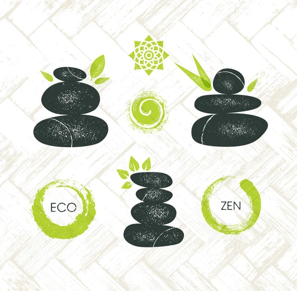 Eco Zen Wellness Plakát Kameny Strom Bílém Pozadí — Stockový vektor