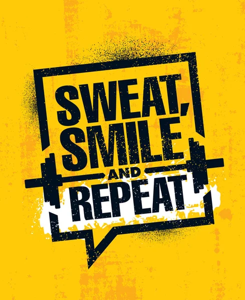 Zweet Glimlach Herhaal Training Fitness Motivatie Citaat Gele Achtergrond — Stockvector