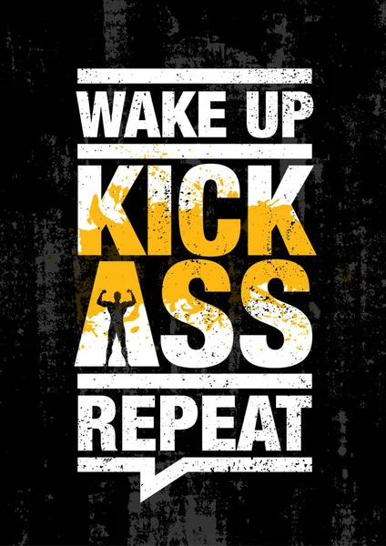 Wake Kick Ass Repeat Fitness Gym Sport Workout Motivation Quote — Stock Vector