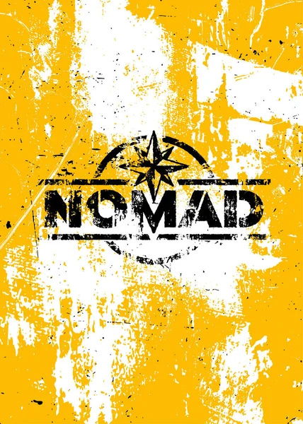 Nomad Adventures Υπογραφή έννοια. Εξωτερική Wilderness Survival Gear Εικονογράφηση στο φόντο Grunge — Διανυσματικό Αρχείο