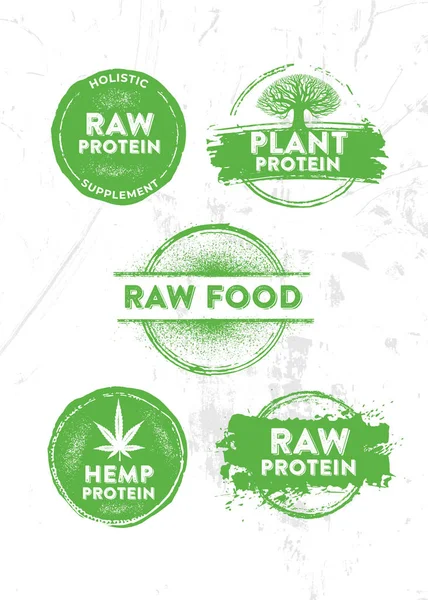 Raw Protein Holistic Organic Plant Food Supplement Design Concept. Illustration altérée par le tampon de brosse vectorielle — Image vectorielle