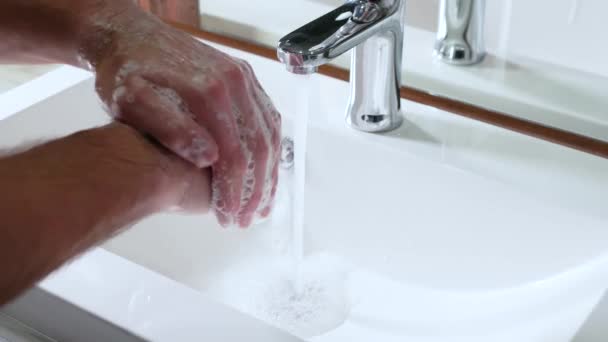Schmutz Von Den Händen Abwaschen Mit Seife Waschen Und Für — Stockvideo