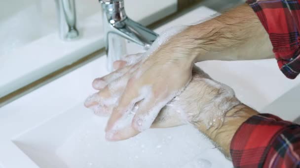 Schmutz Von Den Händen Abwaschen Hände Gründlich Mit Seife Waschen — Stockvideo