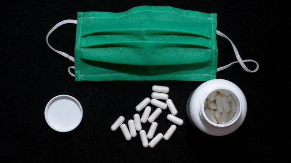 Pastillas Médicas Cápsulas Medicamentos Frasco Blanco Para Inscripción Frasco Médico — Foto de Stock