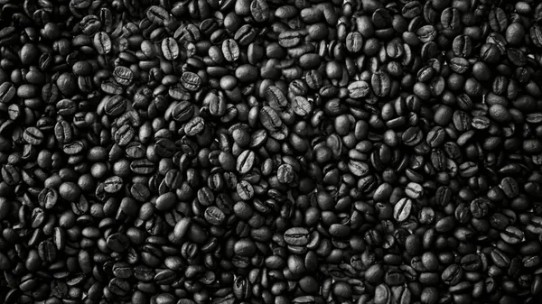 Svart Vit Bild Från Kaffebönor Ovanifrån Aromatiskt Kaffe Logotyp — Stockfoto