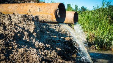 Ekoloji, çevre kirliliği, ormandaki atık su boşaltımı, doğaya, endüstriyel kirliliğe. Toprak borularla boşaltılır.