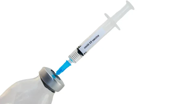 Coronavirus Vaccine Isolated White Syringe Jar Medicine Covid Cure Close — Stock Photo, Image