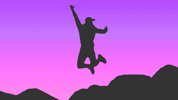 Silhouet Van Een Man Een Sprong Een Kleurrijke Achtergrond Een — Stockfoto