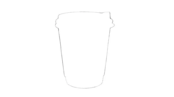 Contorno Una Taza Café Plástico Aislado Primer Plano Blanco Ilustración —  Fotos de Stock