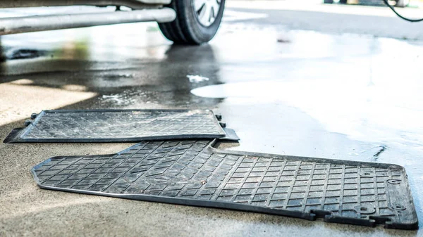 Dirty Car Rubber Floor Mat Close — Stock Photo, Image