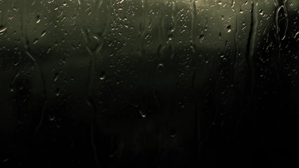 Night Rain Window Rain Drops Footage Drops Flow Glass Stormy — Stock Video