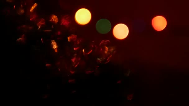 Красивые Праздничные Огни Черном Фоне Боке Виде Цветных Кругов Абстракция — стоковое видео