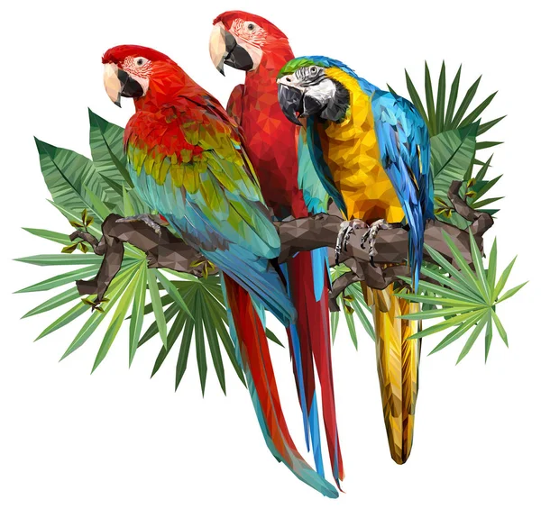 Ilustración Dibujo Poligonal Alas Verdes Pájaros Guacamayos Azules Dorados Con — Foto de Stock