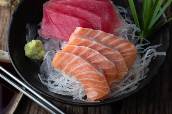 Sashimi Salmón Atún Listo Para Servir Estilo Japonés —  Fotos de Stock