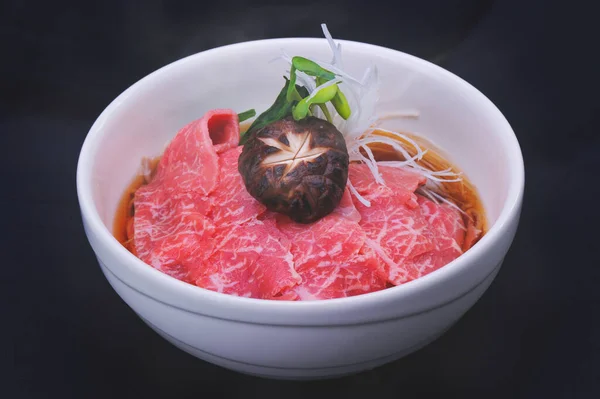 Niku Soba Estilo Japonés Carne Cruda Con Fideos Sopa Shoyu — Foto de Stock