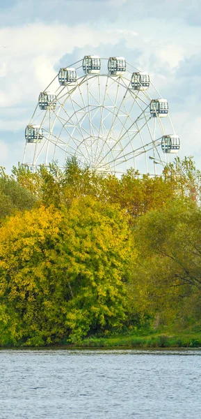Göl, ağaçlar ve carousel sonbahar park