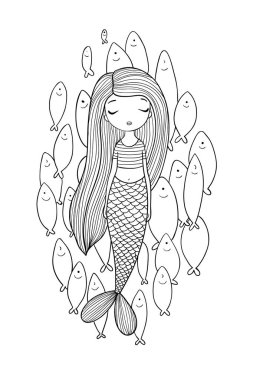 Güzel deniz kızı ve balık. Siren.