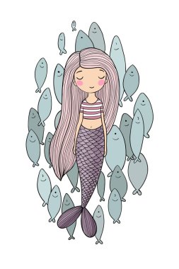 Güzel deniz kızı ve balık. Siren.