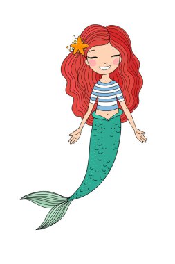 Güzel küçük deniz kızı. Siren. Deniz Tema.