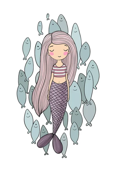 Güzel deniz kızı ve balık. Siren.