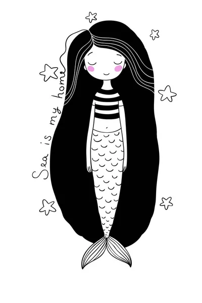 Hermosa sirenita. Sirena. Tema Mar . — Vector de stock